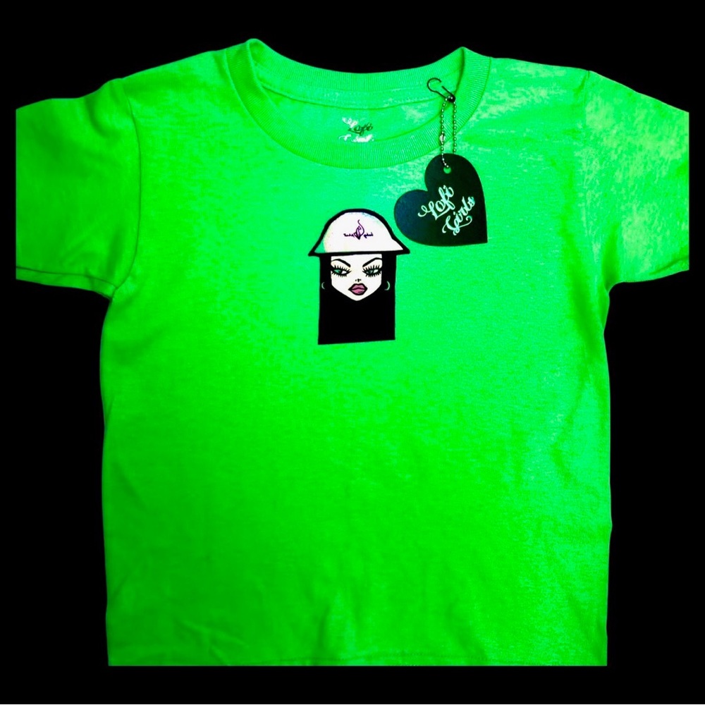 Y2K Lofi Girls BFF Cyber Green Holographic Premium Vinyl Shirt